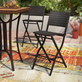 Outdoor Wicker Barstools Faux Rattan Patio Bar Stools Foldable Chair, Multibrown, Set of 2 - SolidRoot Buy Furniture USA