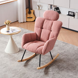 055-Teddy Fabric Upholstered Nursery Rocking Glider Chair Modern Accent Armchair Padded Seat with High Backrest and Pillow for Living Room Bedroom (Pink) SolidRoot Buy Furniture USA