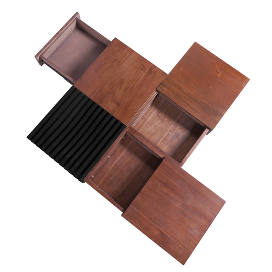 ITALIAN RETRO-Inspired Acacia Wood Storage Coffee Table, Brown & Black, MDF & Acacia, 35x35 inches SolidRoot Buy Furniture USA
