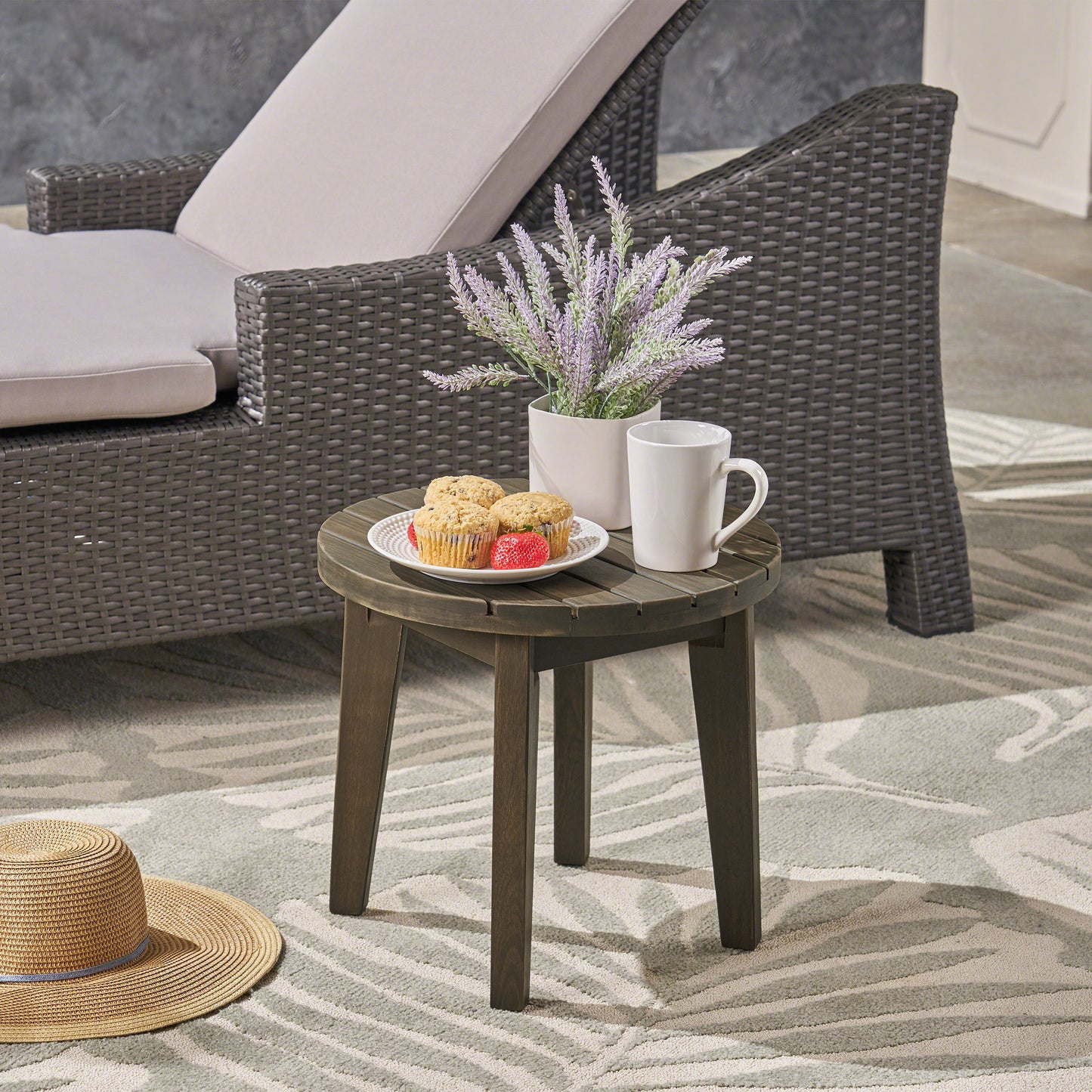 Outdoor 16' Acacia Wood Side Table, Gray Finish
