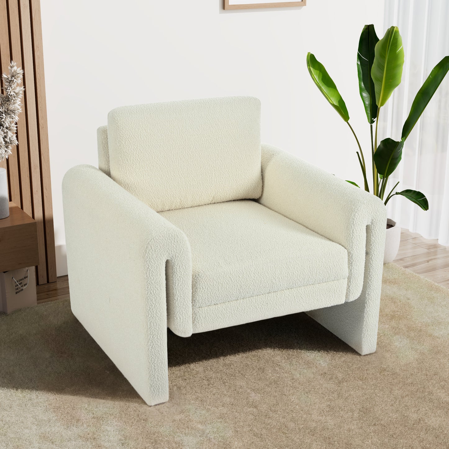 Modern Bouclé Upholstered Accent Chair - Luxurious Comfort & Sturdy Support, Ivory, Solid Wood Frame SolidRoot Buy Furniture USA