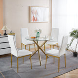 1+4,5pieces dining set, Table metal leg Mid-century Dining Table for 4-6 people With Glass Table Top, Pedestal Dining Table, End Table Leisure Coffee Table. SolidRoot Buy Furniture USA