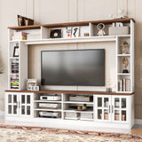 U-Can 95.5' W Wall Unit Entertainment Center with Bookshelves for TVs up to 80', Modern TV Stand Media Console with Cabinets, Tempered Glass Doors and Adjustable Shelves for Living Room SolidRoot Buy Furniture USA