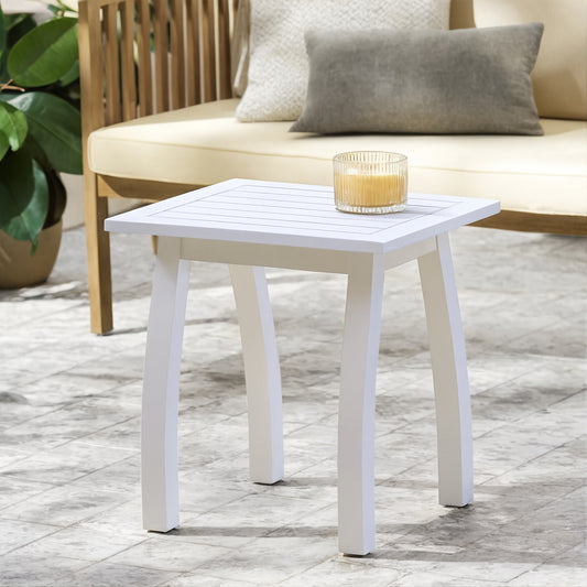 SELMA Acacia wood Accent Side Table in White PU, Weather-Resistant Rectangular End Table for Patio, Garden, Lawn, and Living Room(White PU) SolidRoot Buy Furniture USA