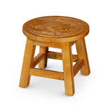 Carved Wooden Step Stool, Floral, Natural Livingsource