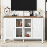 U-Can 47.2'' Retro TV Stand for TVs up to 43 Inches, Entertainment Center Media Console Cabinet with 3 Spacious Cabinets, Glass Cabinet Doors and Anti-tip Device for Living room SolidRoot Buy Furniture USA