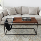 Riley Indoor Walnut Sofa Table with Metal Frame and Canvas Hanger Livingsource