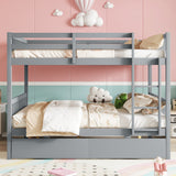 full Over full Rubber Wood Bunk Bed with 2 Drawers, Convertible into 2 full Beds, full Size Bunk Bed with Ladder and Safety Guardrails ,Grey SolidRoot Buy Furniture USA