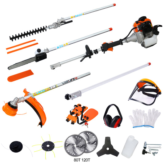 12 in 1 Multi-Functional Trimming Tool, 52CC 2-Cycle Garden Tool System with Gas Pole Saw, Hedge Trimmer, Grass Trimmer, and Brush Cutter EPA Compliant SolidRoot Buy Furniture USA