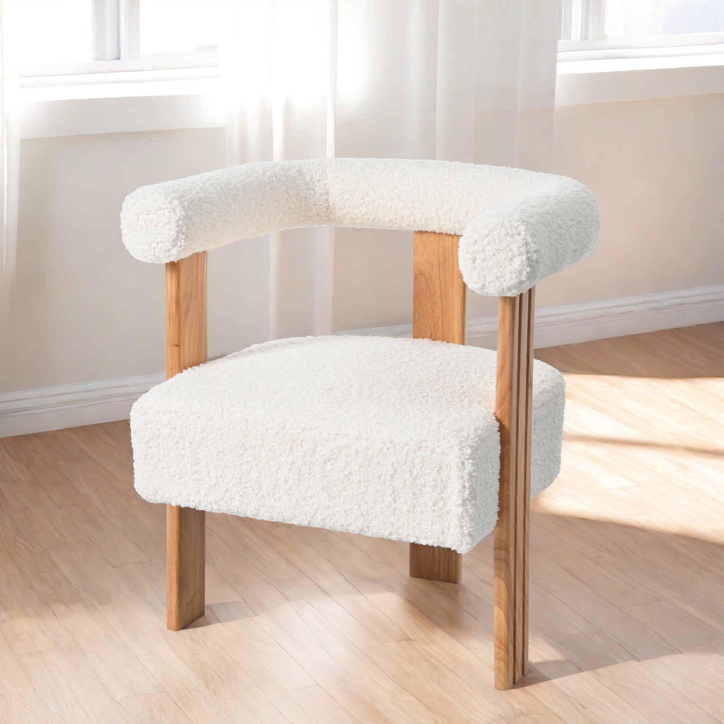 Mid-Century Modern Barrel Accent Chair, Upholstered Kitchen & Dining Room Chairs with Arms, Teddy Velvet Boucle Accent Chairs Side Chairs for Kitchen Living Room Bedroom, White SolidRoot Buy Furniture USA