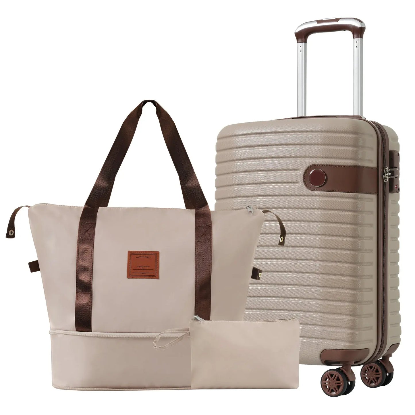 Luggage Sets 3 Piece Carry on Luggage 22x14x9 Airline Approved, Lightweight Hardshell ABS Suitcases with Wheels, 20 inch, Khaki - SolidRoot Buy Furniture USA