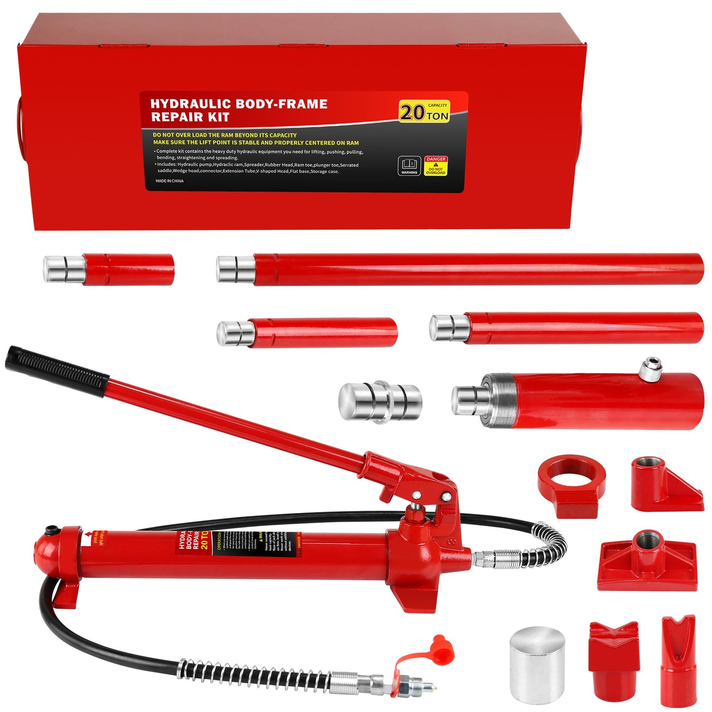 20 Ton Porta Power Kit, Portable Hydraulic Jack with1.43 m Oil Hose, Car Frame Repair Tool with Storage Case for Automotive, SolidRoot Buy Furniture USA