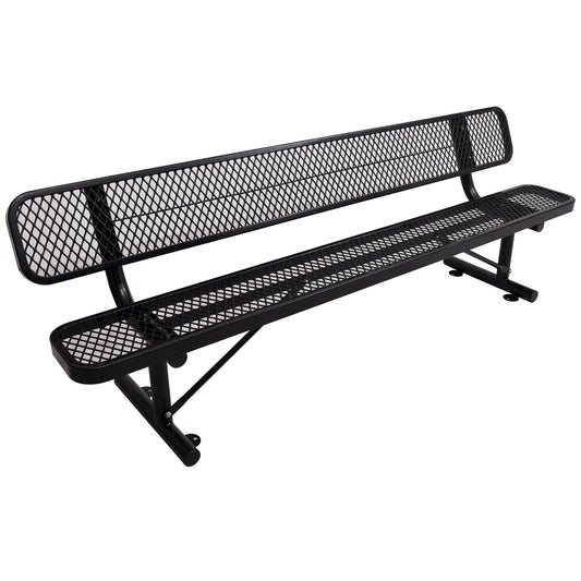 8 ft. Outdoor Steel Bench with Backrest BLack SolidRoot Buy Furniture USA