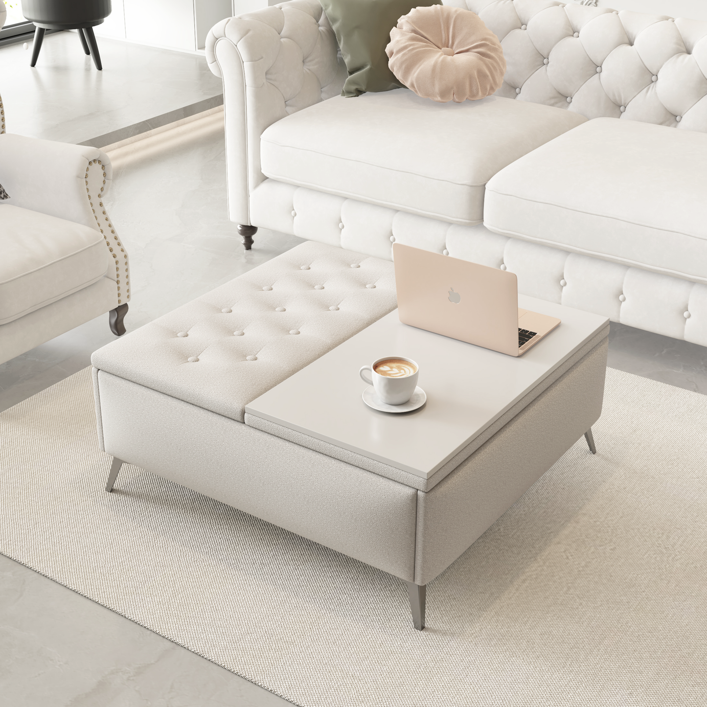 35 inch Wide Square storage benches Coffee Table with Lift Top Oversized Storage Ottoman in Upholstered for Living Room SolidRoot Buy Furniture USA
