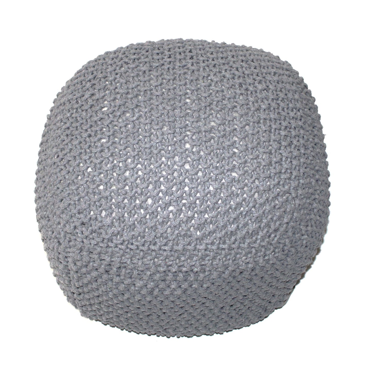 SEMI-Rounded Pouf - Cable Knitted - Perfect Seating for All Ages - Light Gray 100% Cotton SolidRoot Buy Furniture USA