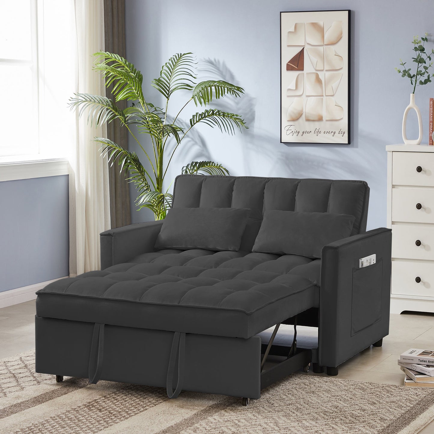 NEW Black Velvet Loveseat Sofa Bed (7cm legs) SolidRoot Buy Furniture USA