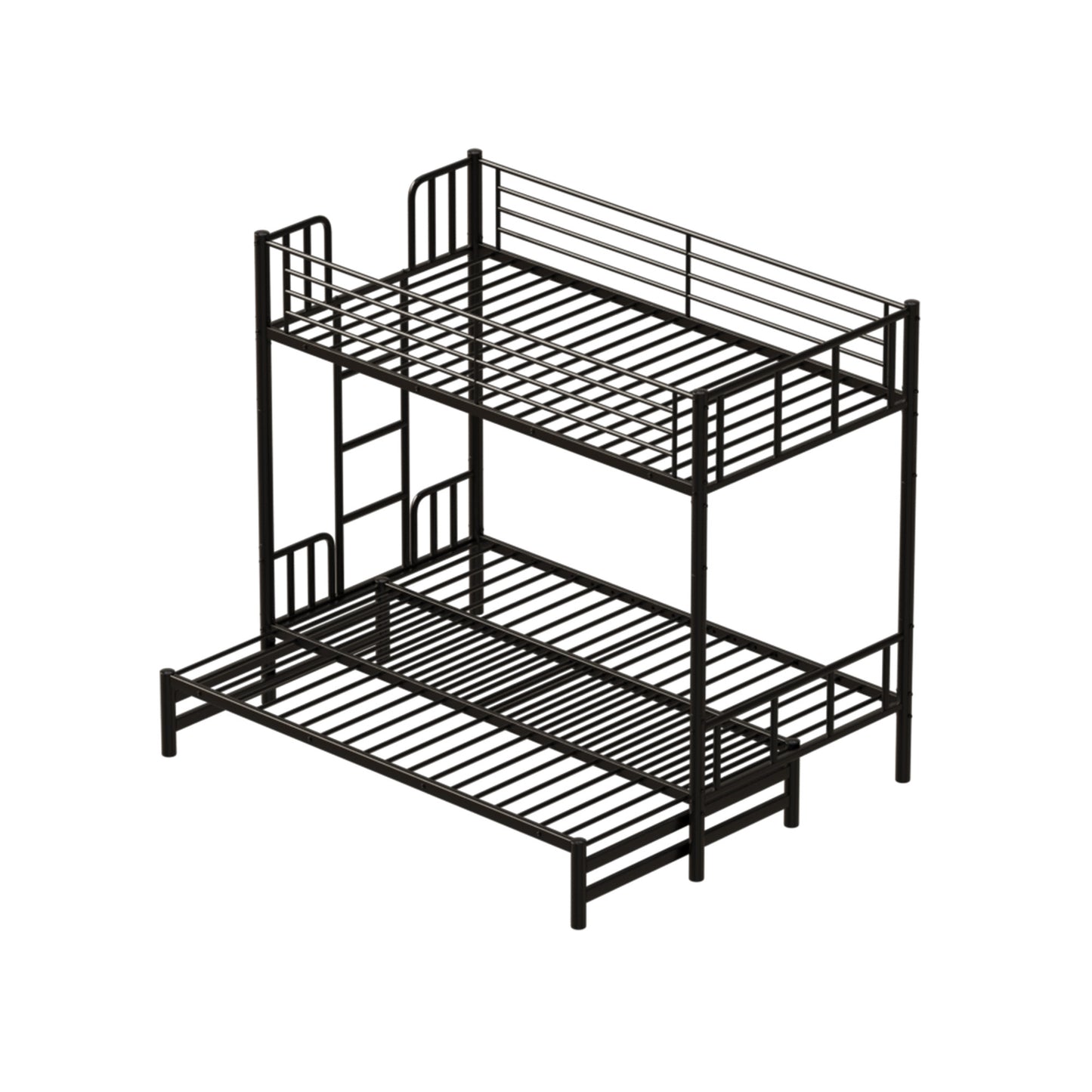 Twin Metal Pull-Out Bunk Bed with Guardrail and Built-In Ladder, Space-Saving Convertible Frame for Bedroom, Black SolidRoot Buy Furniture USA