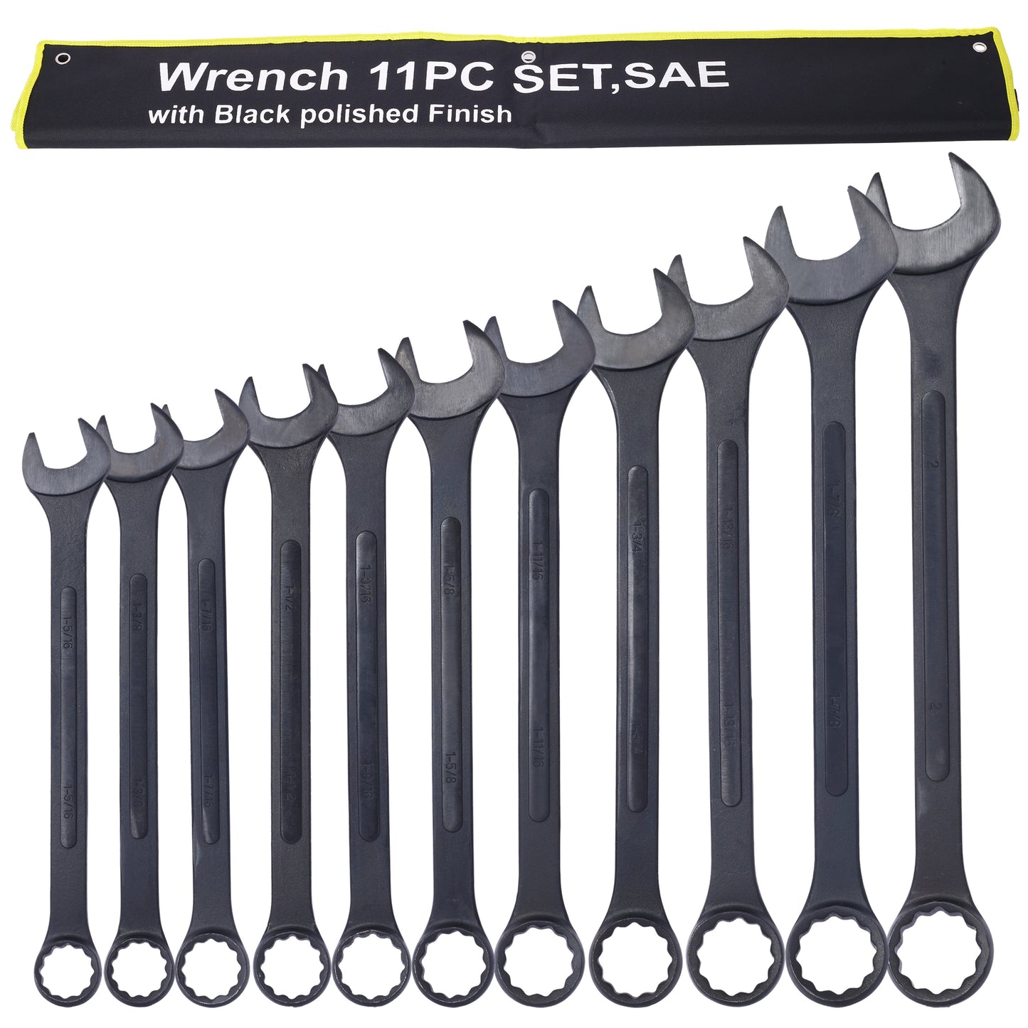 Jumbo Combination Wrench Set extra large, SAE, 11-piece, 1-5/16'' to 2'',Black Oxide, with Pouch Livingsource