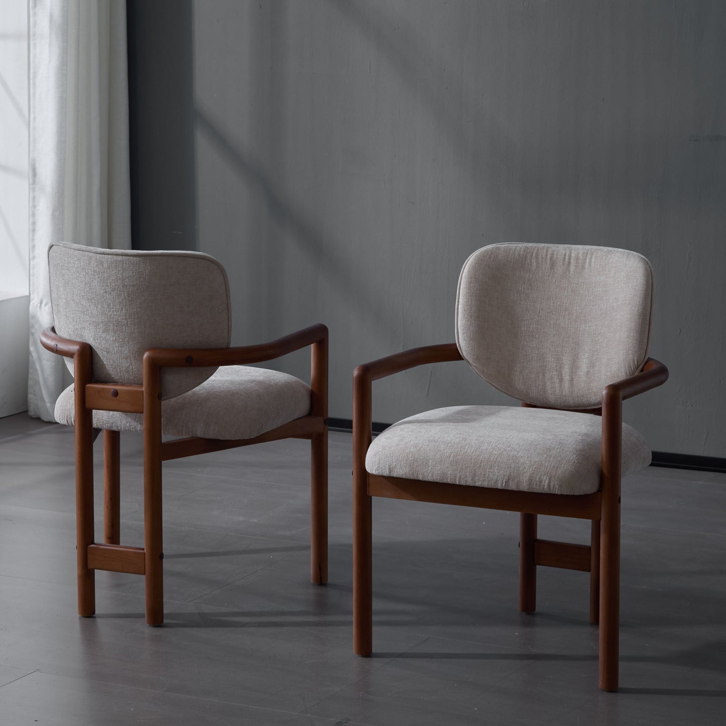 Dining Chairs Set of 2 Upholstered Arm Chairs, Rubber Wood Accent Chairs Beige Fabric Seating, 300 LBS Weight Capacity SolidRoot Buy Furniture USA