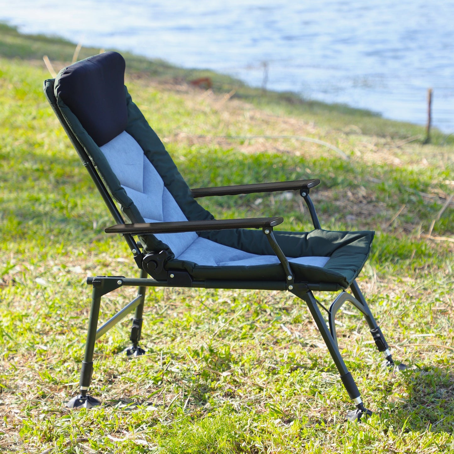 Camping Lounge Chair, Portable Folding Reclining Camping Chair with Adjustable backrest for Indoor and Outdoor Camping Beach Hiking Fishing, Green+black+grey SolidRoot Buy Furniture USA