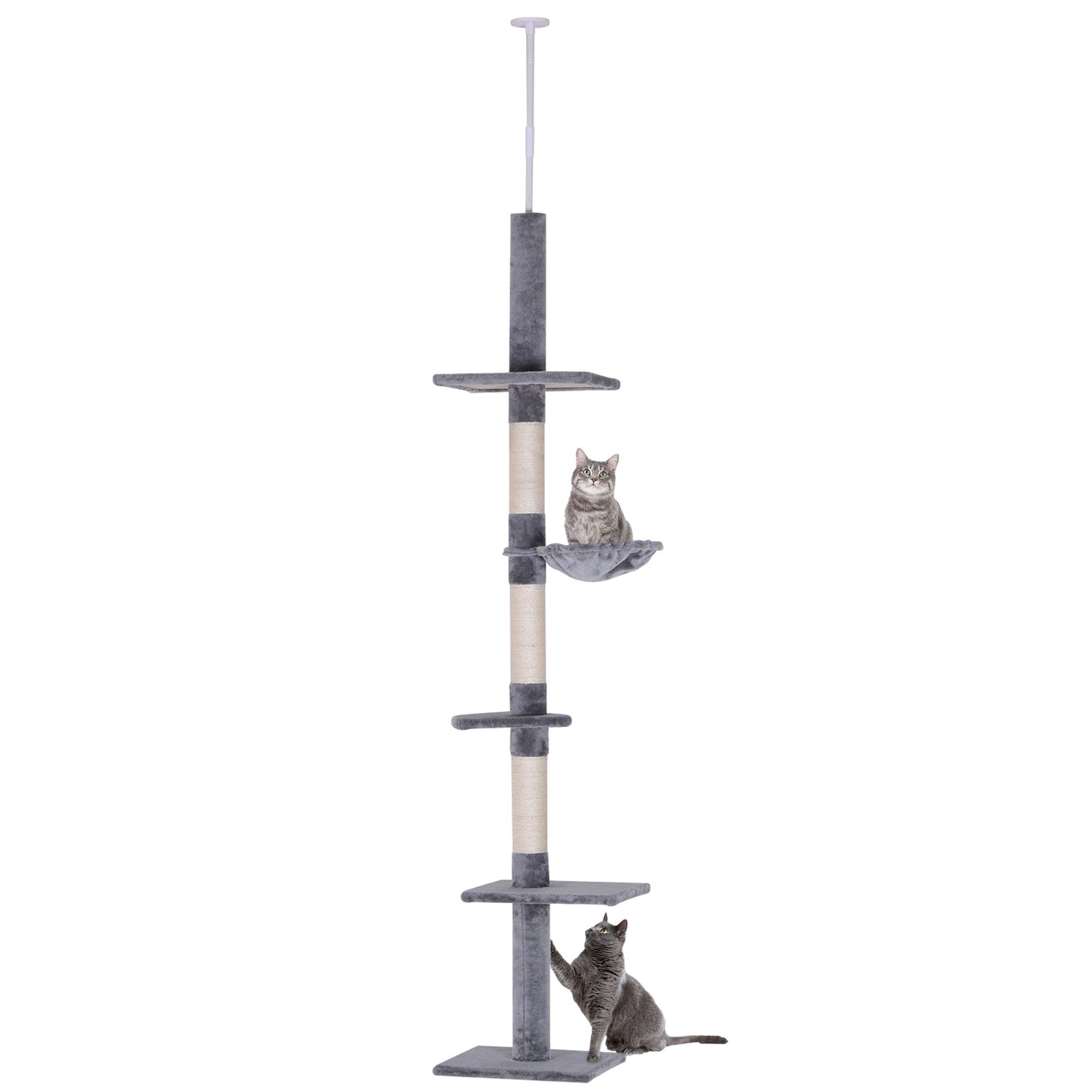 PawHut 9' Adjustable Height Floor-To-Ceiling Vertical Cat Tree - Grey and White SolidRoot Buy Furniture USA
