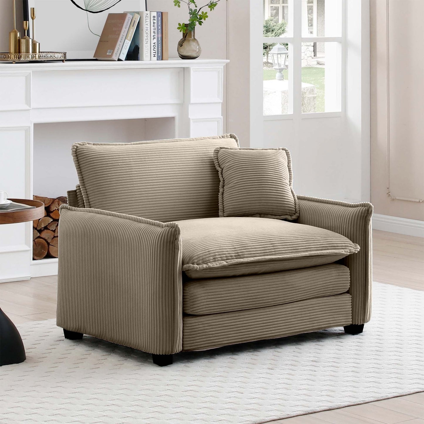 Comfortable Single Deep Seat Sofa With One Pillow, Suitable for Living Room and Bedroom, Club Multiple Occasions,Came Corduroy