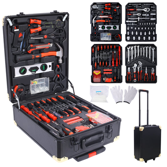969pcs Home Repair Tool Set Kit for Men, Toolbox Storage Case with 4 Drawers, General Household Tool Kit with Rolling Tool Box, Tool Set Kit for Maintenance, Garden, Homeowner, Handyman -Black SolidRoot Buy Furniture USA