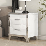 Elegant High Gloss Nightstand with Metal Handle,Mirrored Bedside Table with 2 Drawers for Bedroom,Living Room,White Livingsource