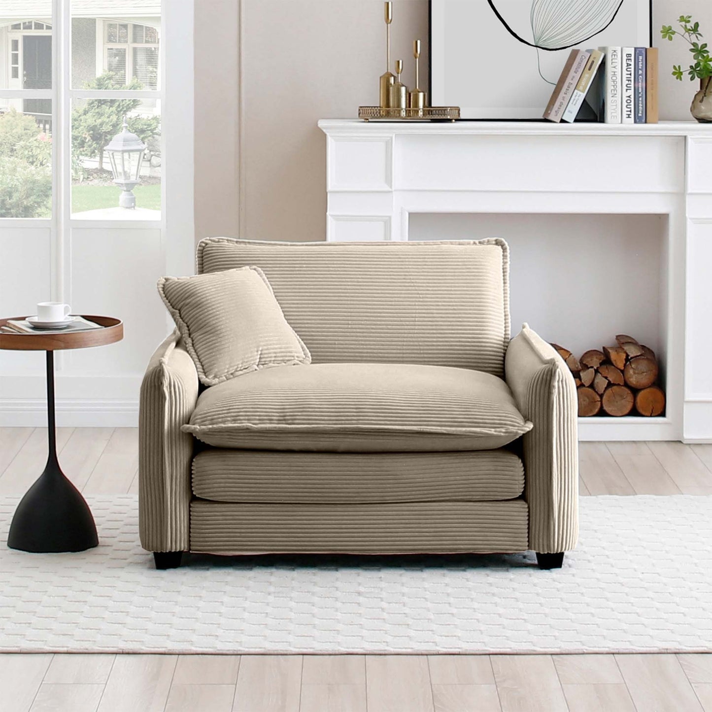 Comfortable Single Deep Seat Sofa With One Pillow, Suitable for Living Room and Bedroom, Club Multiple Occasions,Came Corduroy