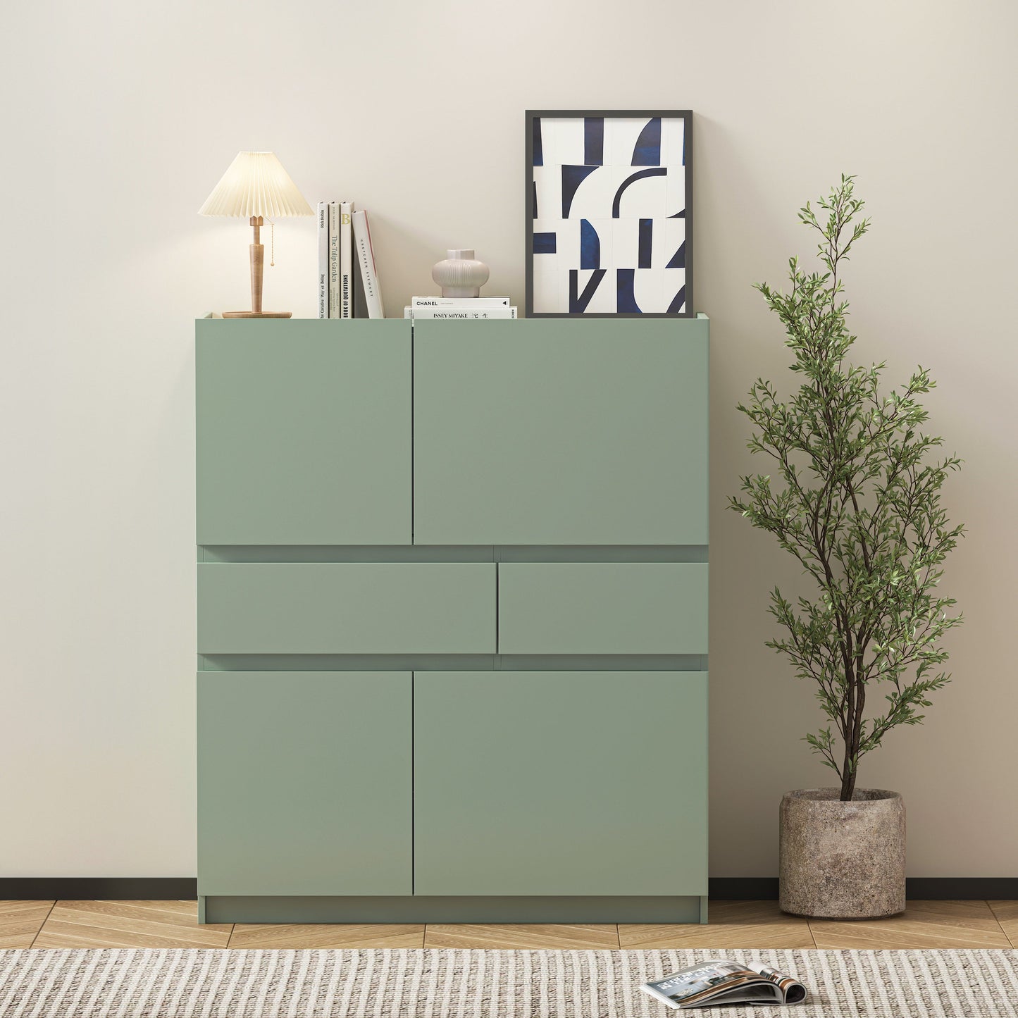 Green wooden storage cabinet with 4 doors and 2 drawers SolidRoot Buy Furniture USA