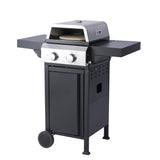 2-Burner Propane Gas BBQ Grill, Pizza Box, 24600BTU Output With Wire Enamel Cooking Grids For Outdoor Barbecue, Foldable Side Table, Hanging Basket, Stainless Steel SolidRoot Buy Furniture USA