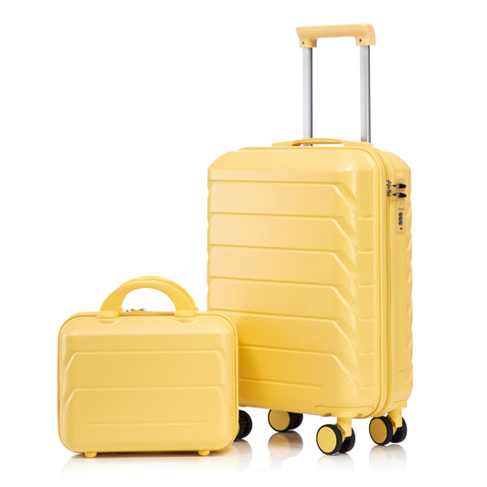 14'/20' 2 pcs/set in ABS Spinner Wheel Luggage, with Combination Lock,14' Cosmetic Case (Yellow) SolidRoot Buy Furniture USA