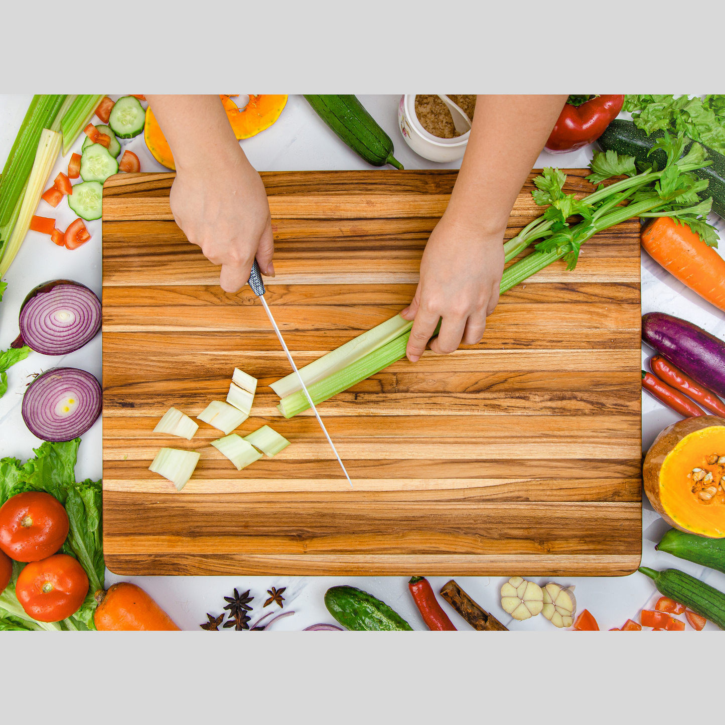 Teak Cutting Board Reversible Chopping Serving Board Multipurpose Food Safe Thick Board, Medium Size 18x14x1 inches - SolidRoot Buy Furniture USA