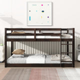 Solid Wooden , Solid Rubber Wooden Twin over Twin Floor Bunk Bed with Ladder ,Upper and Bottom Bed Platforms crafted with Strengthened Slats,Espresso SolidRoot Buy Furniture USA