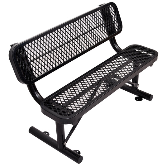 4 ft. Outdoor Steel Bench with Backrest BLACK SolidRoot Buy Furniture USA