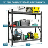 Garage Shelving Heavy Duty 72'H*77'W Garage Storage Shelves 6000LBS Heavy Duty Shelving Adjustable 3 Tier Metal Shelving for Garage Storage Shelving Industrial Shelving Storage Rack, Black SolidRoot Buy Furniture USA