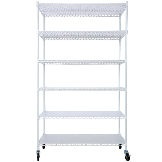6-Tier Heavy Duty Wire Shelving Unit with Wheels (6000 lbs Capacity), NSF Certified Commercial Steel Storage Rack with Shelf Liners, Adjustable Utility Organizer, White - 48'L x 20'D x 84'H SolidRoot Buy Furniture USA