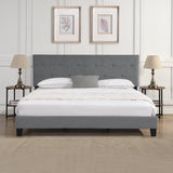 King Size Upholstered Platform Bed Frame with Button Tufted Linen Fabric Headboard, No Box Spring Needed, Wood Slat Support, Easy Assembly, Gray SolidRoot Buy Furniture USA