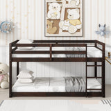 Solid Wooden, Solid Rubber Wooden Twin over Twin Floor Bunk Bed with Ladder, with Bed Platform of Strengthened Slats , Espresso SolidRoot Buy Furniture USA