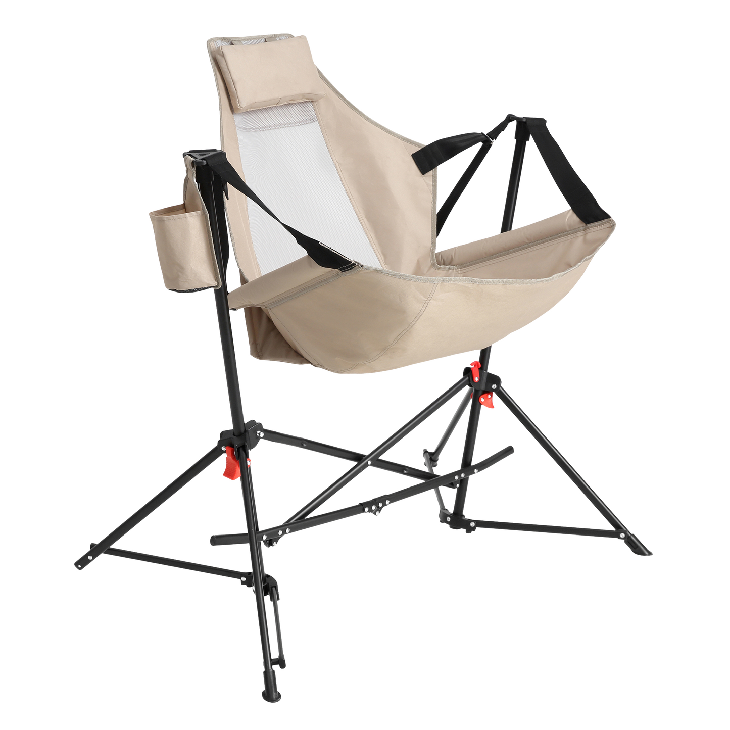 Hammock Camping Chair, Folding Portable Rocking Chair, Aluminum Alloy Adjustable Back Swinging Chair with Pillow Cup Holder, Recliner with Carry Bag for Outdoor Travel Lawn Backyard, KHAKI SolidRoot Buy Furniture USA