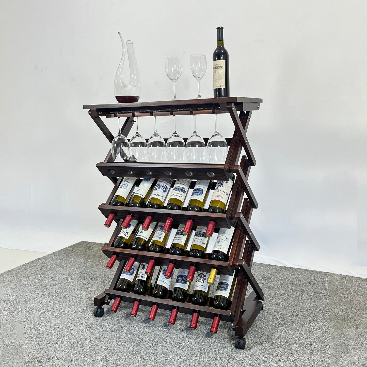 26 Bottles Freestanding wine rack,Wine Storage Rack, Freestanding Display Rack for Kitchen, Pantry, Cellar,walnut SolidRoot Buy Furniture USA