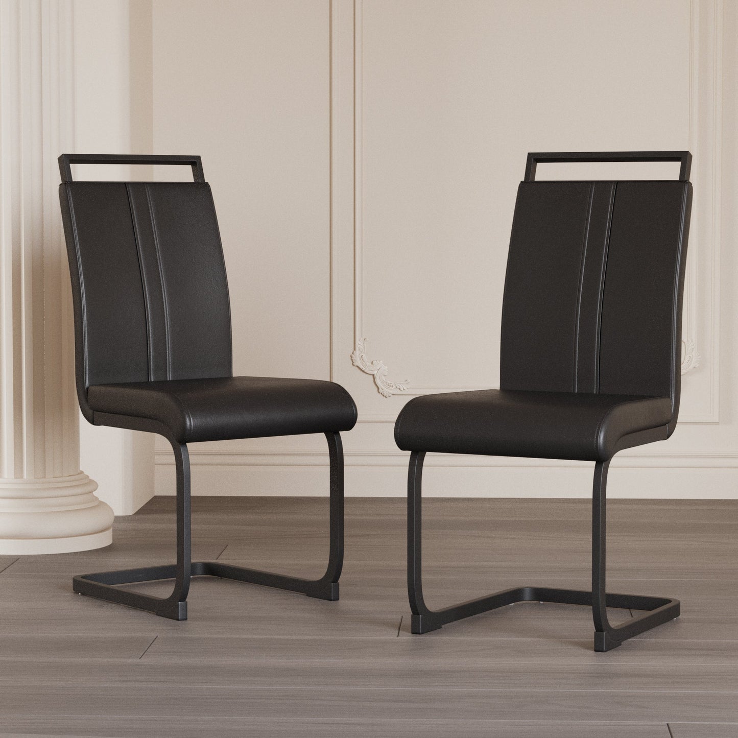 Modern Dining Chairs,PU Faux Leather High Back Upholstered Side Chair with C-shaped Tube. Black Metal Legs for Dining Room Kitchen Vanity Patio Club Guest Office Chair (Set of 2) (Black+PU) SolidRoot Buy Furniture USA