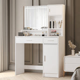 Vanity Desk with Mirror and LED Light Strip,Dressing Table with Large Drawer, 3 Level Storage Dresser & 3 Lighting Modes Adjustable Brightness, Suitable for Bedroom(white) SolidRoot Buy Furniture USA