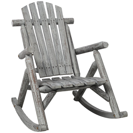 Light Gray Solid Fir Wood Porch Rocking Chair - Durable Log Outdoor Rocker for Patio, Garden & Deck - Weather Resistant Modern Farmhouse Furniture SolidRoot Buy Furniture USA