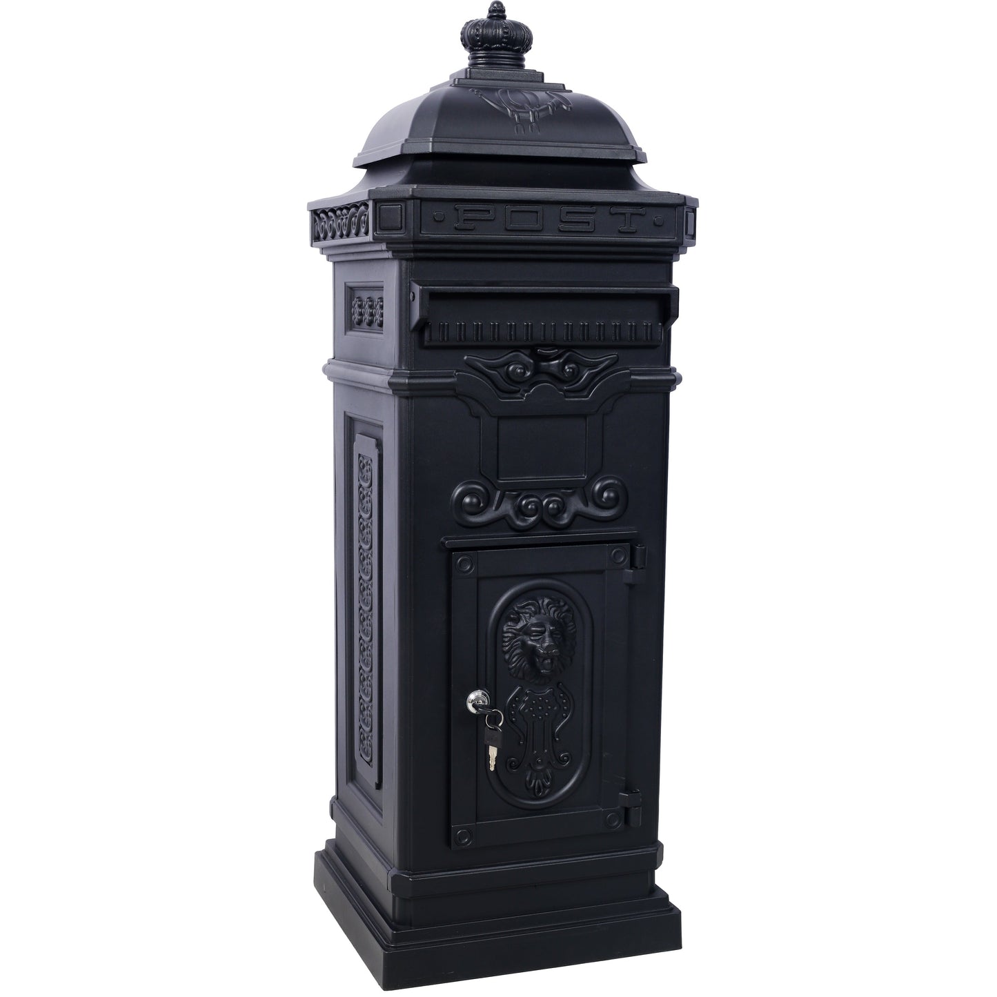 Large-Capacity Residential Mailbox, Outdoor Rainproof Garden Floor Mailbox with Statue Design, Black SolidRoot Buy Furniture USA