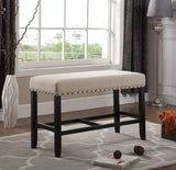 Biony Fabric Counter Height Dining Bench with Nailhead Trim, Tan Livingsource