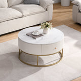 31.5 Inch Modern Round Coffee Table with Drawers, Faux MarbleTable with Storage, Coffee Table for Living Room SolidRoot Buy Furniture USA