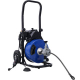 Commercial Sewer Snake Drill Drain Auger Cleaner Cable 60-Feet Long 1/2' (4)-Cutter Set & Foot Switch with Wheel SolidRoot Buy Furniture USA