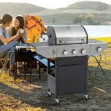 Propane Grill 3 Burner Barbecue Grill Stainless Steel Gas Grill with Side Burner, 37,000 BTU Outdoor Cooking, Patio, Garden Barbecue Grill, Black and Silver SolidRoot Buy Furniture USA