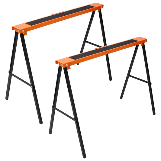 Saw Horses 2 Pack, Folding Portable Work Horse with Fast Open Legs, Convenient Handle, Heavy Duty Steel Sawhorse for Garage, Workshop, Fully Assembled,orange+black color SolidRoot Buy Furniture USA